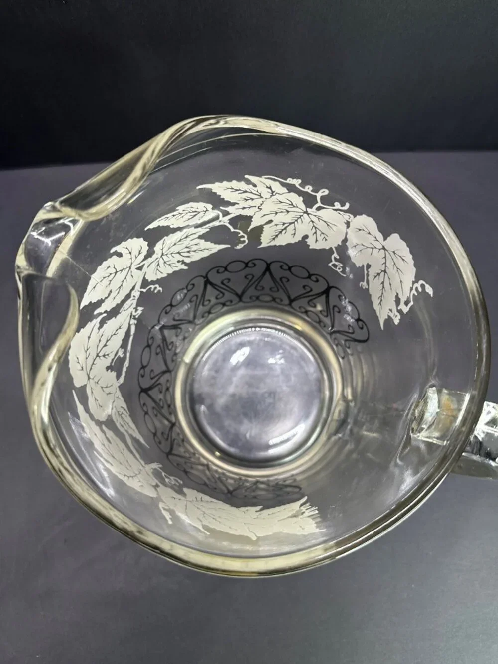 Vtg Bartlett Collin's Style Glass Pitcher Etched Grapevine Design 8.25